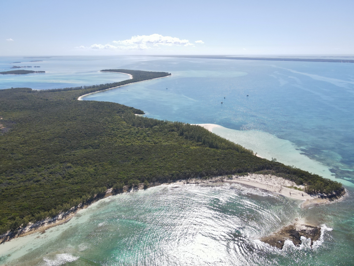 Powell Cay coastline with white sand beaches